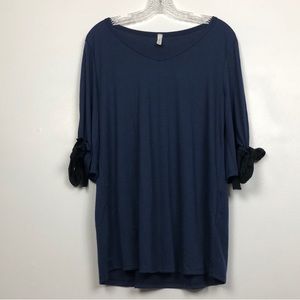Mai Soli Navy Blue Bow Tie Sleeve Tunic Blouse